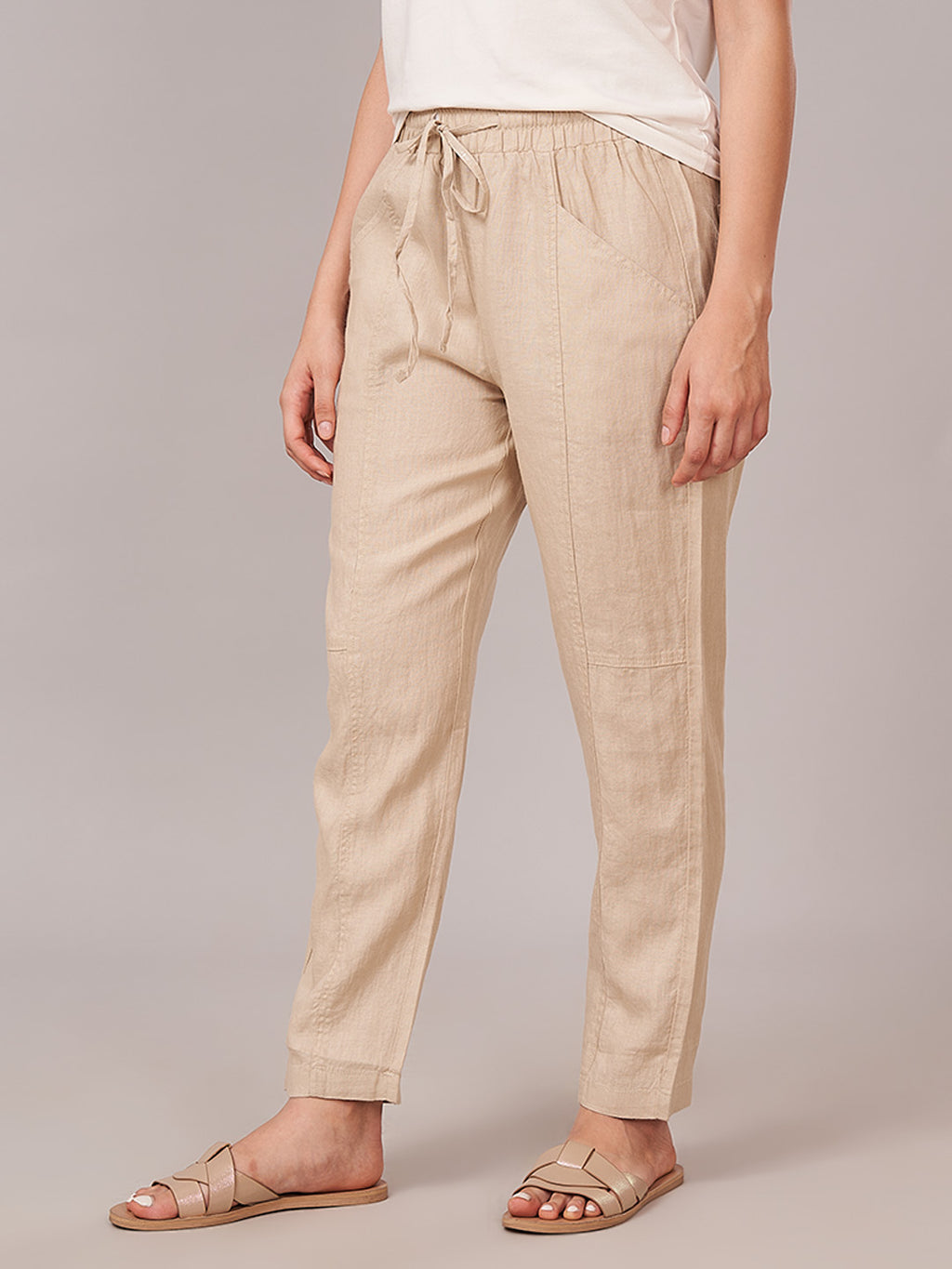 Women's 100% Linen Regular Fit Pant Beige