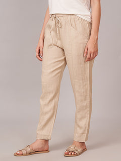 Women's 100% Linen Regular Fit Pant Beige