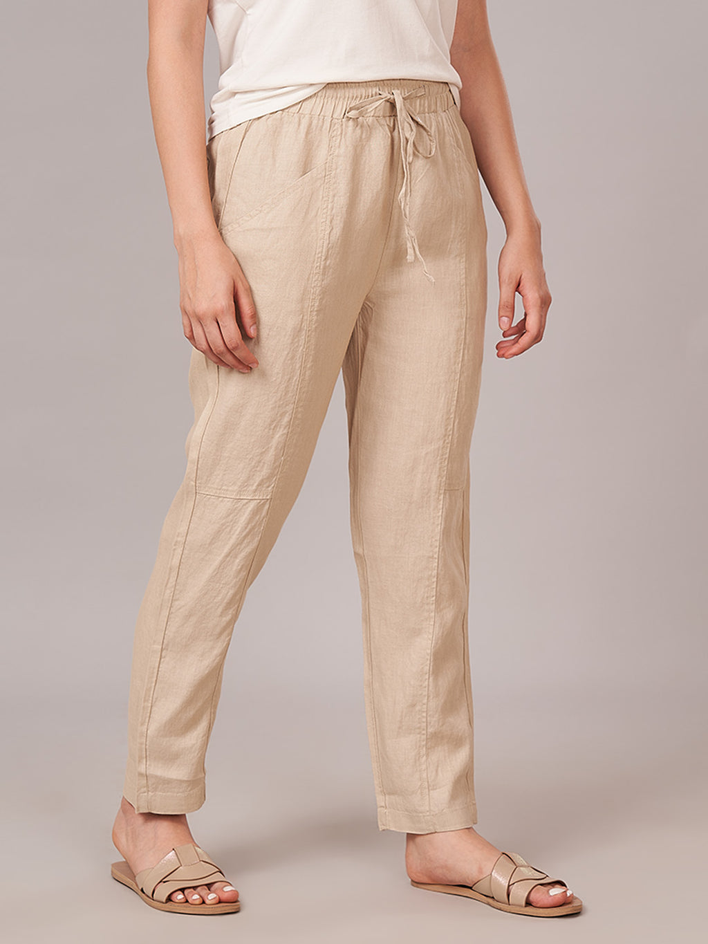 Women's 100% Linen Regular Fit Pant Beige