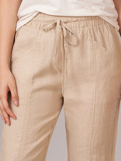 Women's 100% Linen Regular Fit Pant Beige