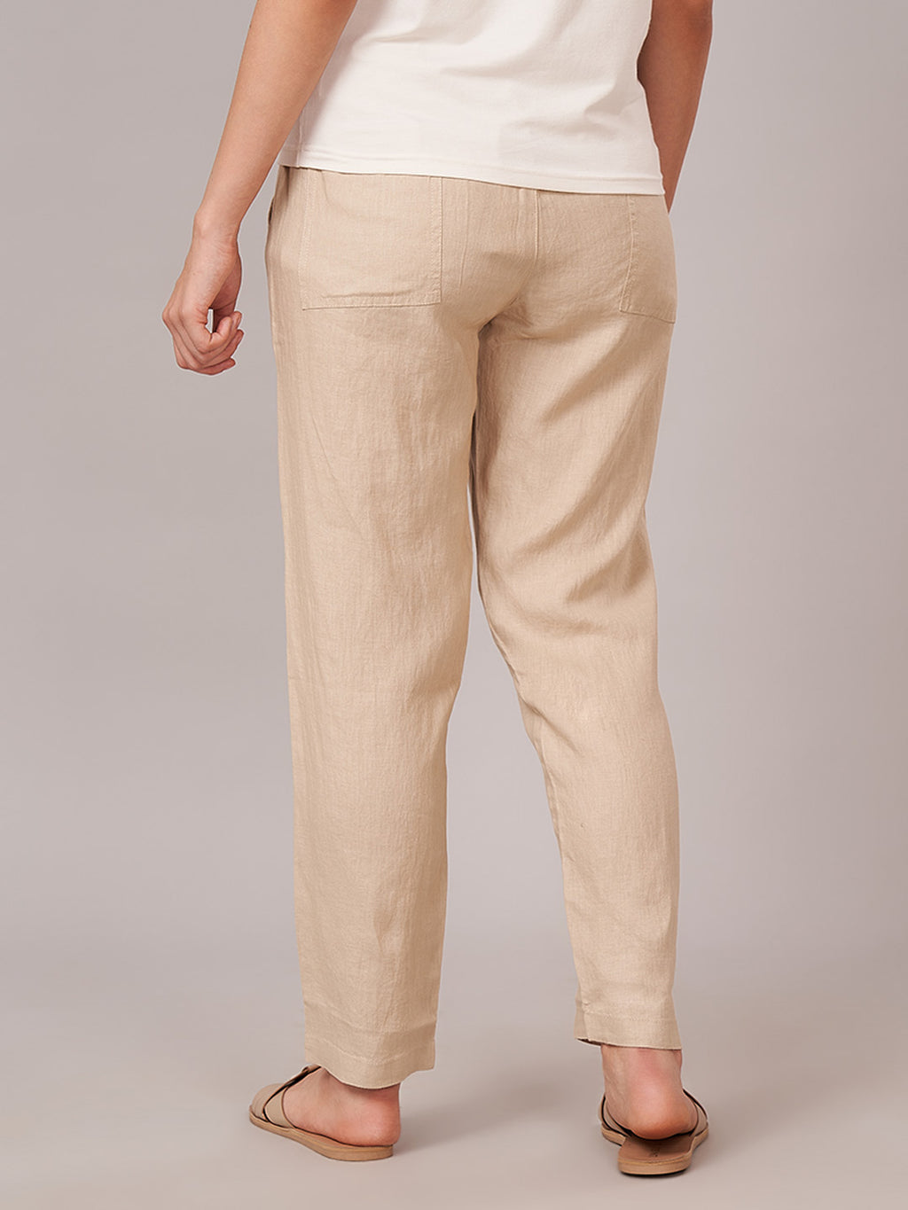 Women's 100% Linen Regular Fit Pant Beige