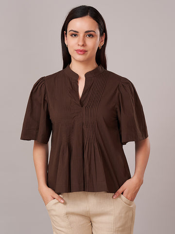 Women's 100% Cotton Regular Fit Blouse Brown