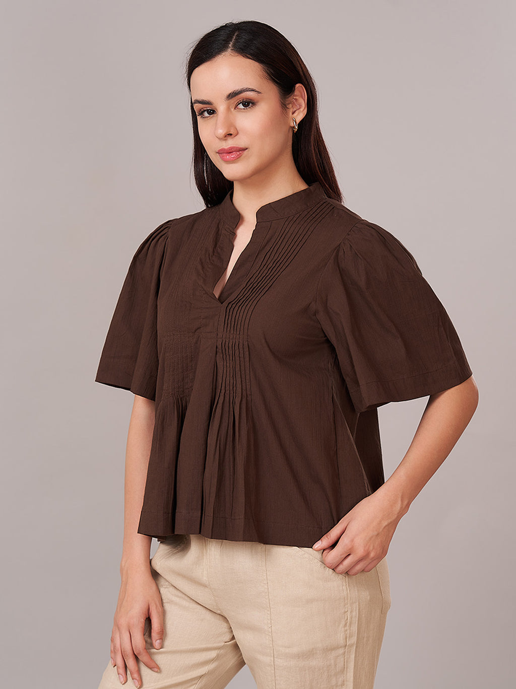 Women's 100% Cotton Regular Fit Blouse Brown