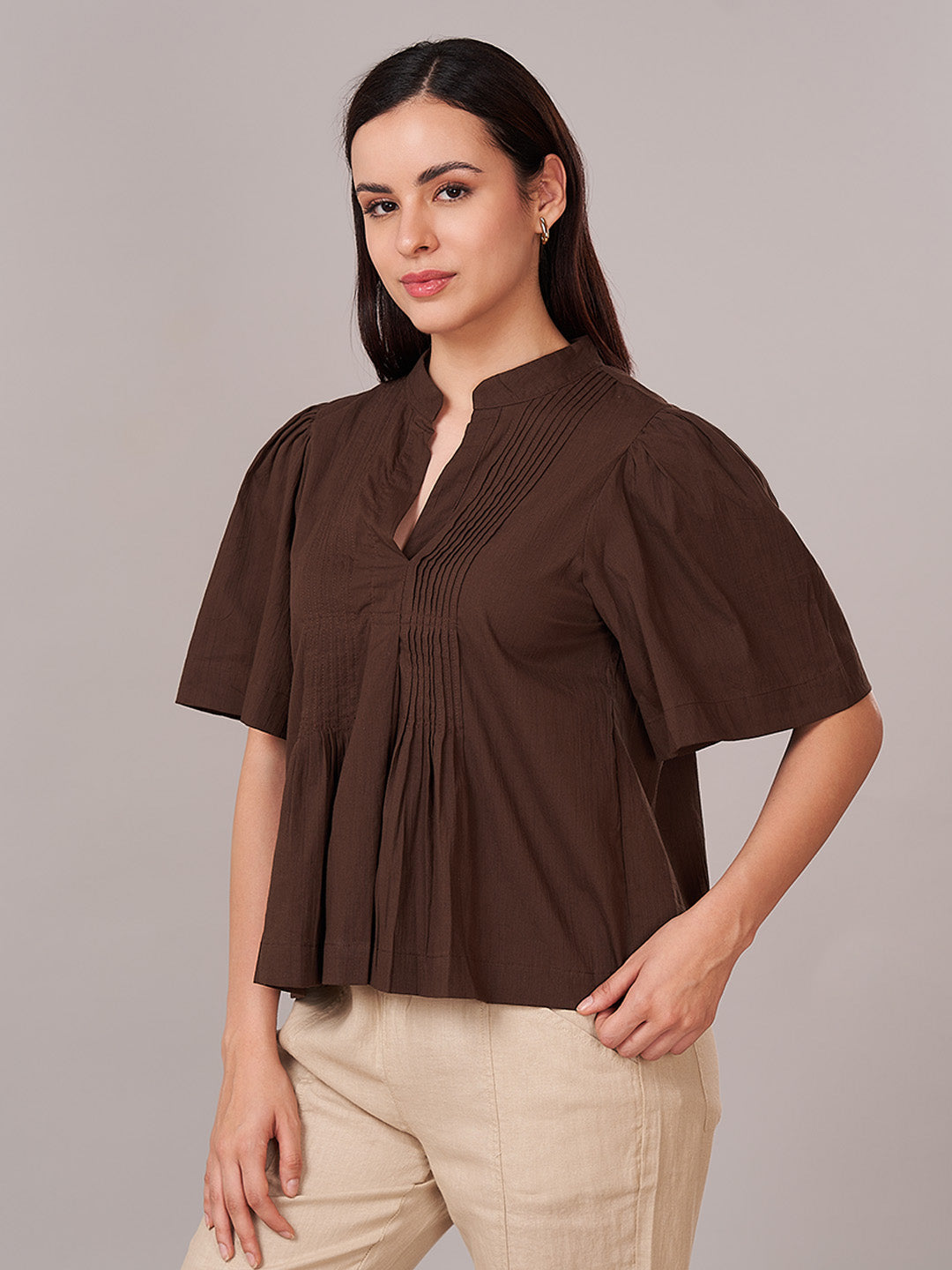 Women's 100% Cotton Regular Fit Blouse Brown