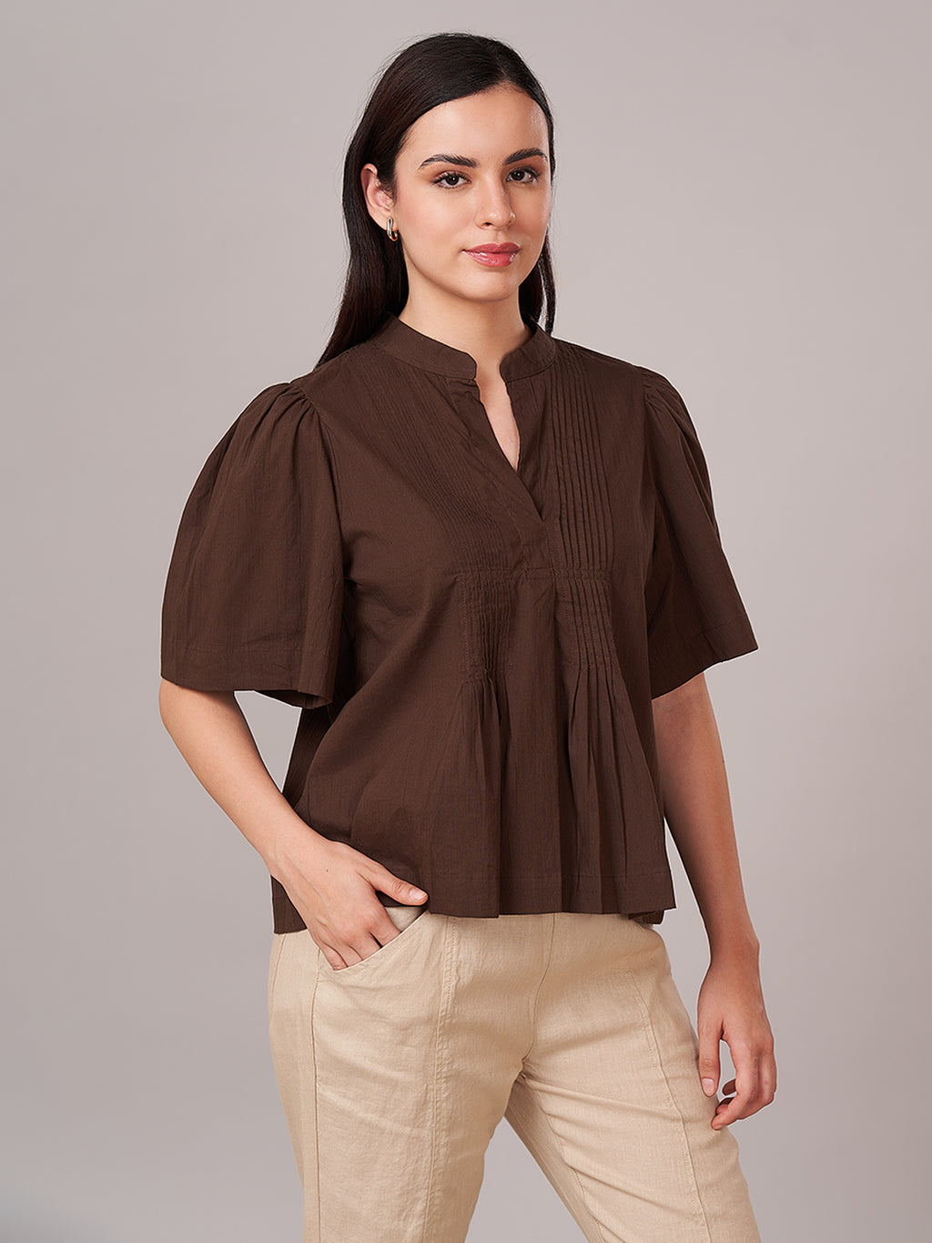 Women's 100% Cotton Regular Fit Blouse Brown