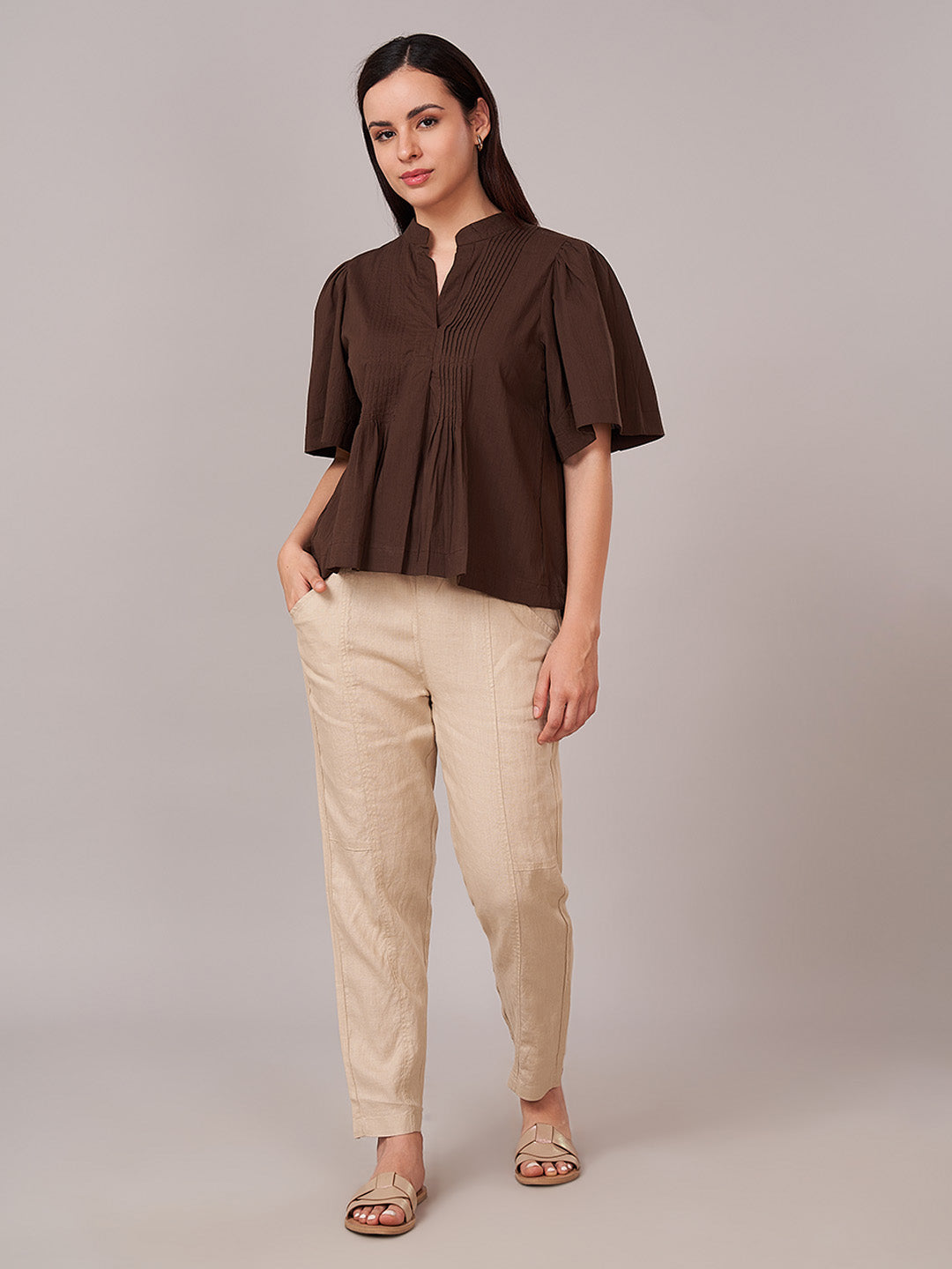 Women's 100% Cotton Regular Fit Blouse Brown