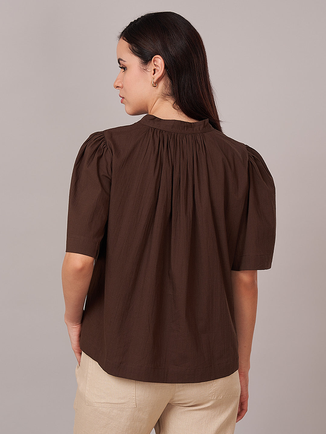 Women's 100% Cotton Regular Fit Blouse Brown