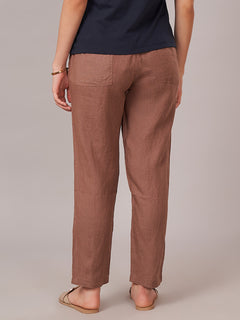 Women's 100% Linen Regular Fit Pant Brown