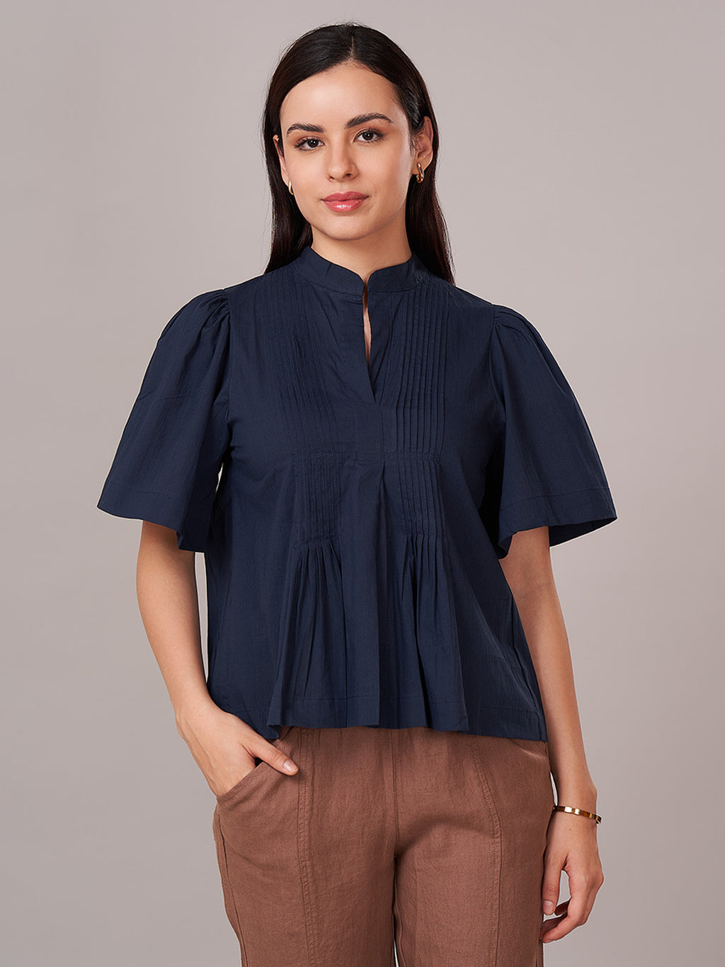 Women's 100% Cotton Regular Fit Blouse Navy