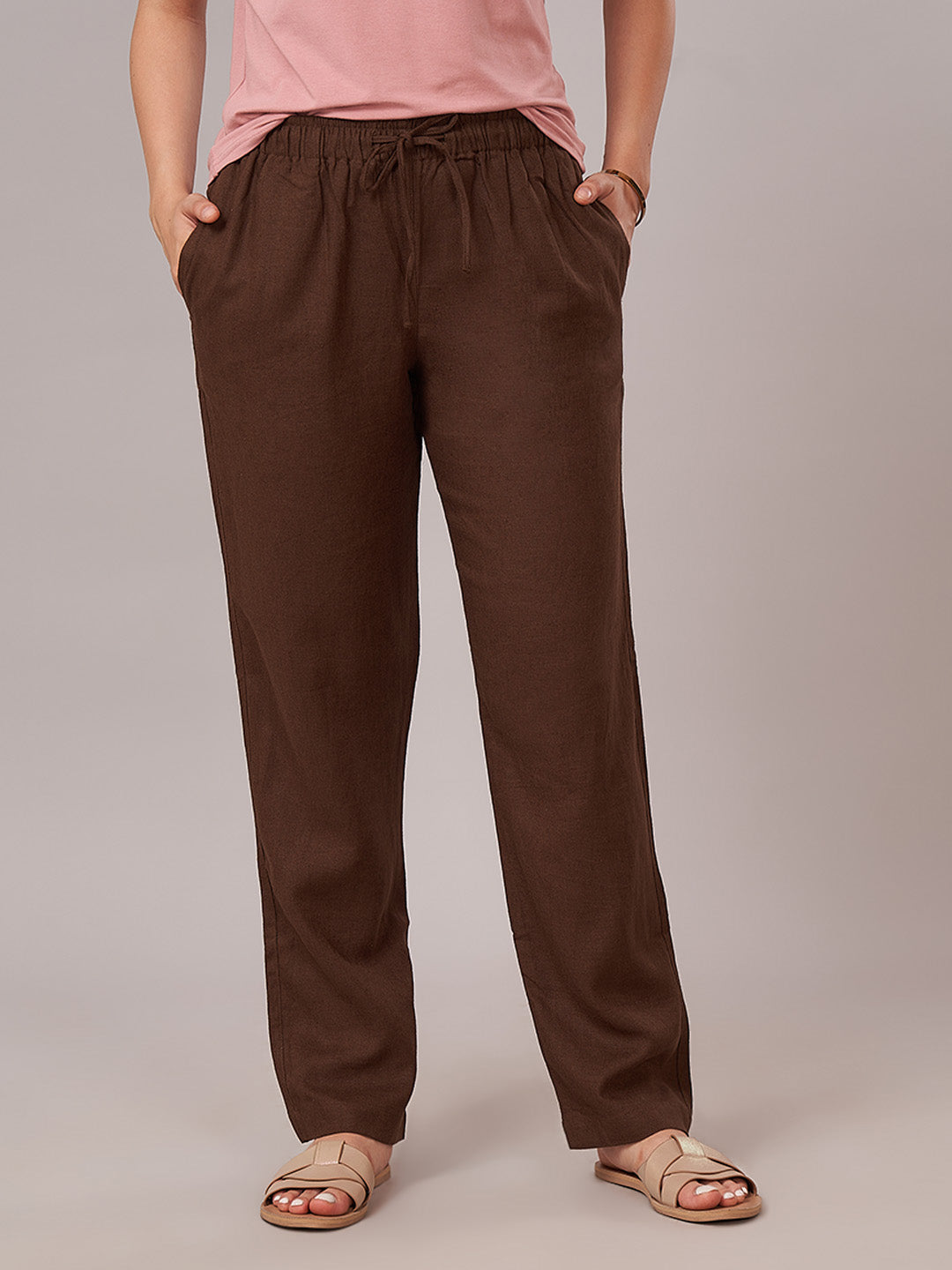 Women's Linen Viscose Regular Fit Pant Brown