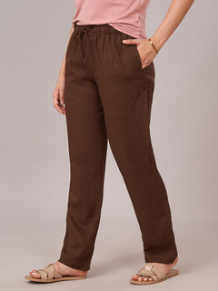 Women's Linen Viscose Regular Fit Pant Brown
