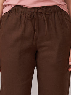 Women's Linen Viscose Regular Fit Pant Brown