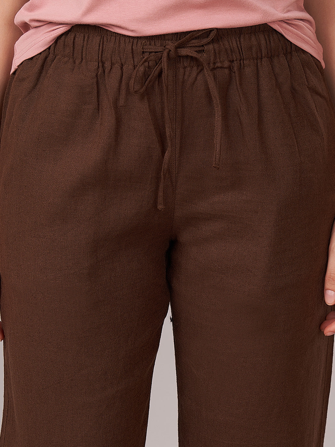 Women's Linen Viscose Regular Fit Pant Brown