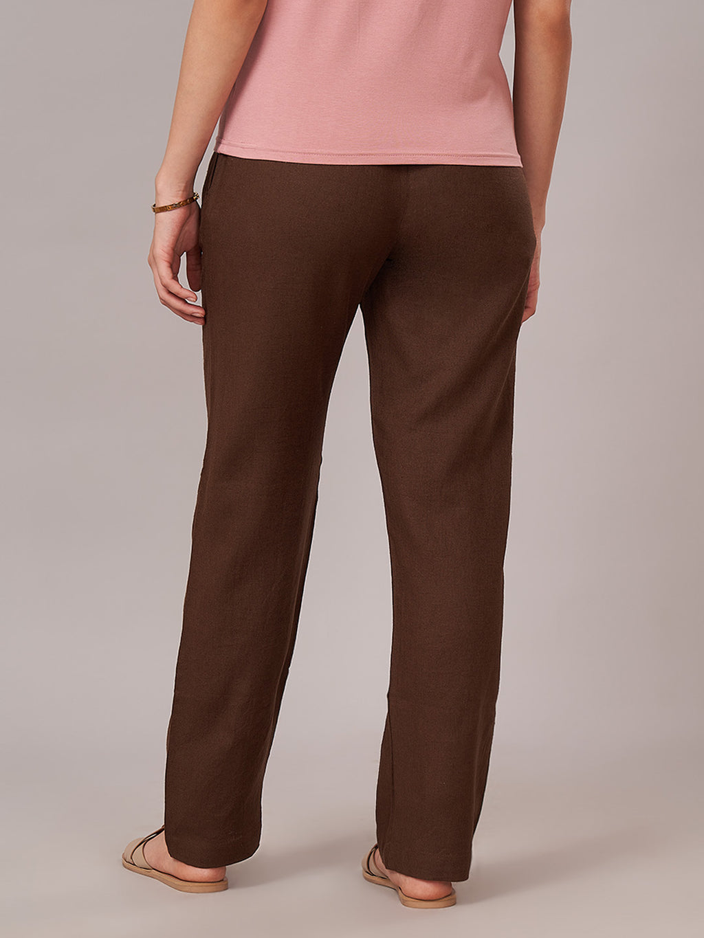Women's Linen Viscose Regular Fit Pant Brown