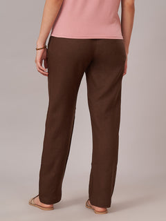 Women's Linen Viscose Regular Fit Pant Brown
