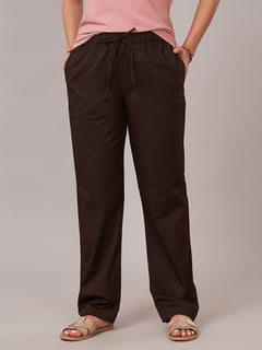 Women's Cotton Lycra Regular Fit Pants Brown