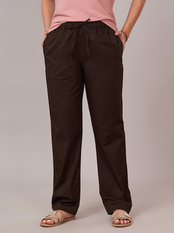 Women's Cotton Lycra Regular Fit Pants Brown