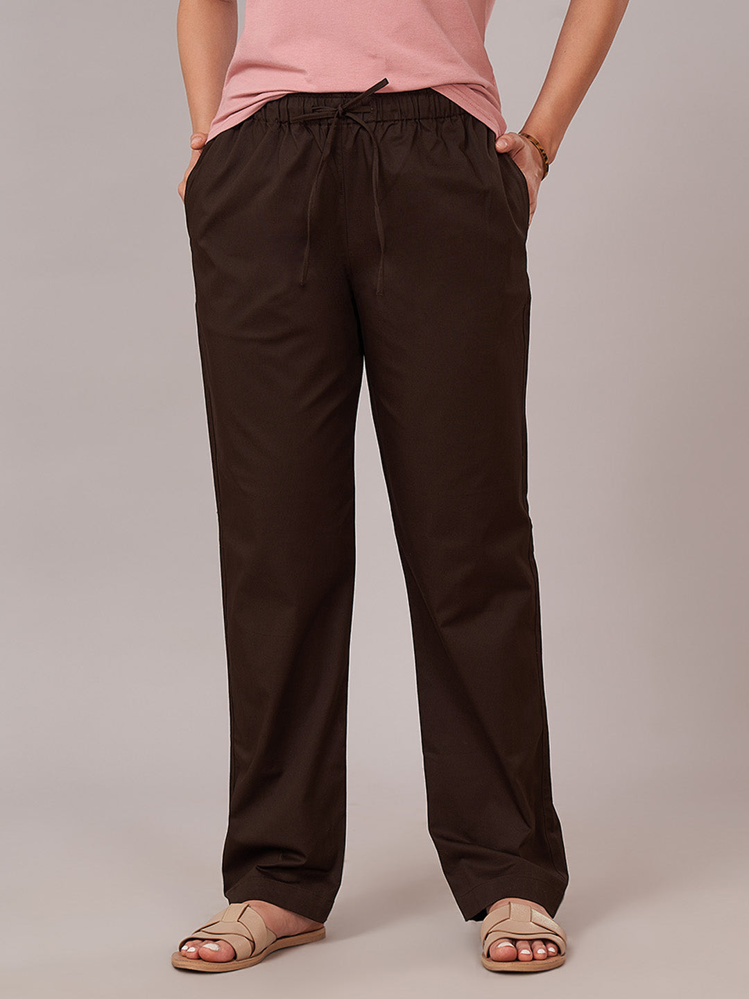 Women's Cotton Lycra Regular Fit Pants Brown