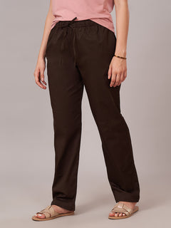 Women's Cotton Lycra Regular Fit Pants Brown