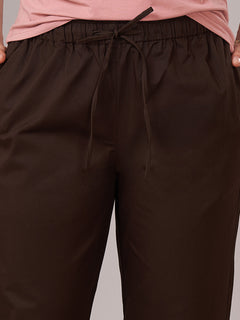 Women's Cotton Lycra Regular Fit Pants Brown