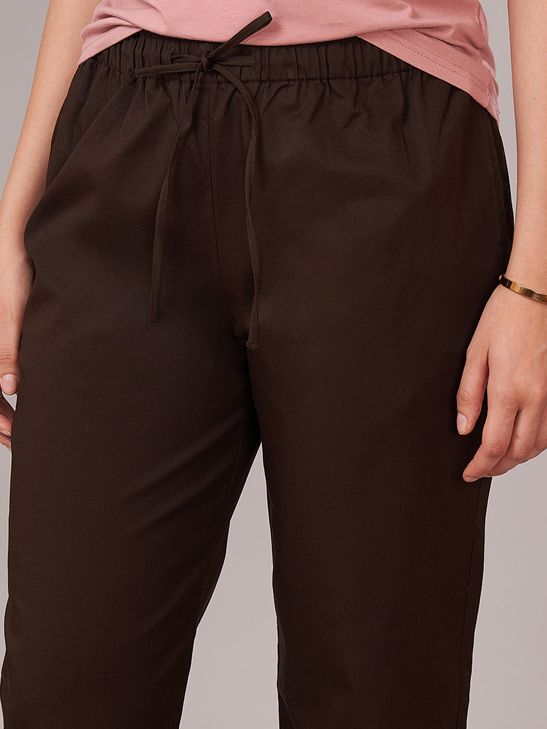 Women's Cotton Lycra Regular Fit Pants Brown