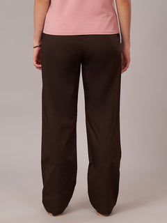 Women's Cotton Lycra Regular Fit Pants Brown