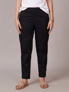 Women's Cotton Lycra Regular Fit Pants Black
