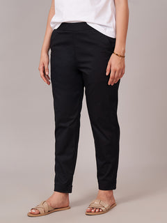Women's Cotton Lycra Regular Fit Pants Black