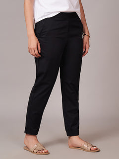 Women's Cotton Lycra Regular Fit Pants Black