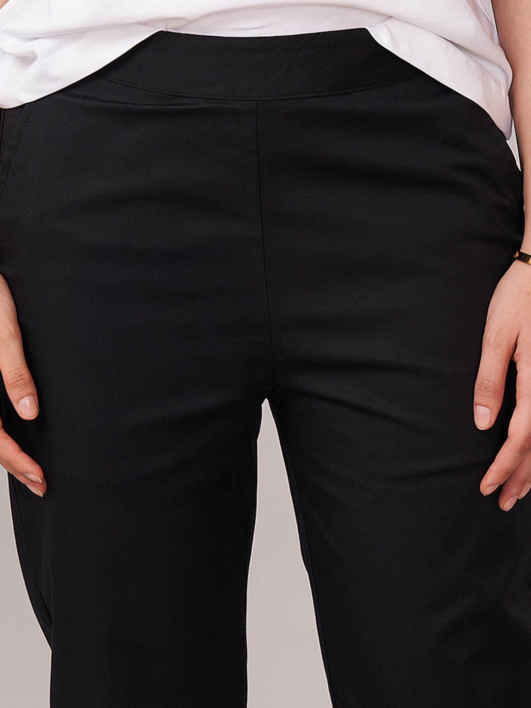 Women's Cotton Lycra Regular Fit Pants Black
