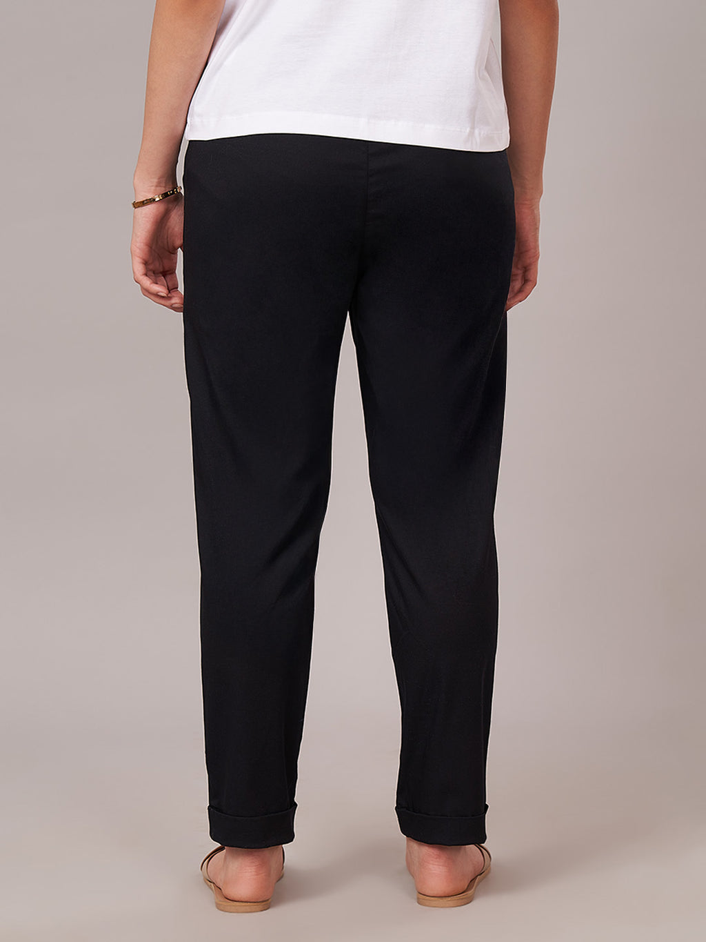 Women's Cotton Lycra Regular Fit Pants Black