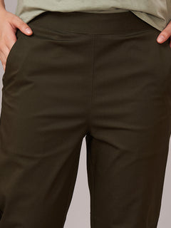 Women's Cotton Lycra Regular Fit Pants Olive