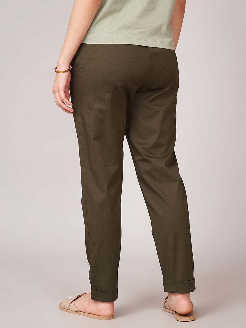 Women's Cotton Lycra Regular Fit Pants Olive