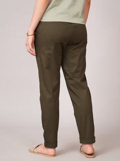 Women's Cotton Lycra Regular Fit Pants Olive