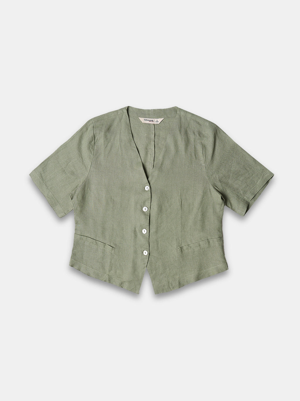 Women's 100% Linen Regular Fit Blouse Green