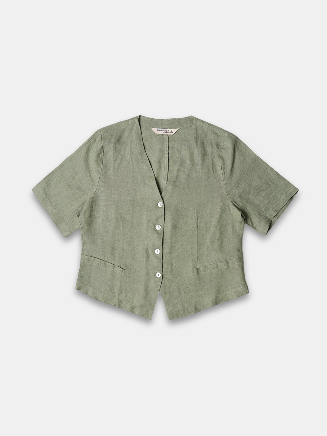 Women's 100% Linen Regular Fit Blouse Green