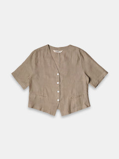 Women's 100% Linen Regular Fit Blouse Khaki