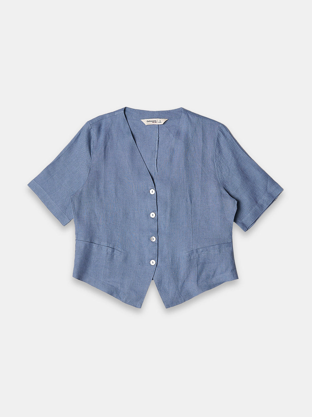 Women's 100% Linen Regular Fit Blouse Blue