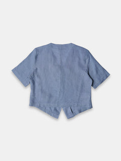 Women's 100% Linen Regular Fit Blouse Blue