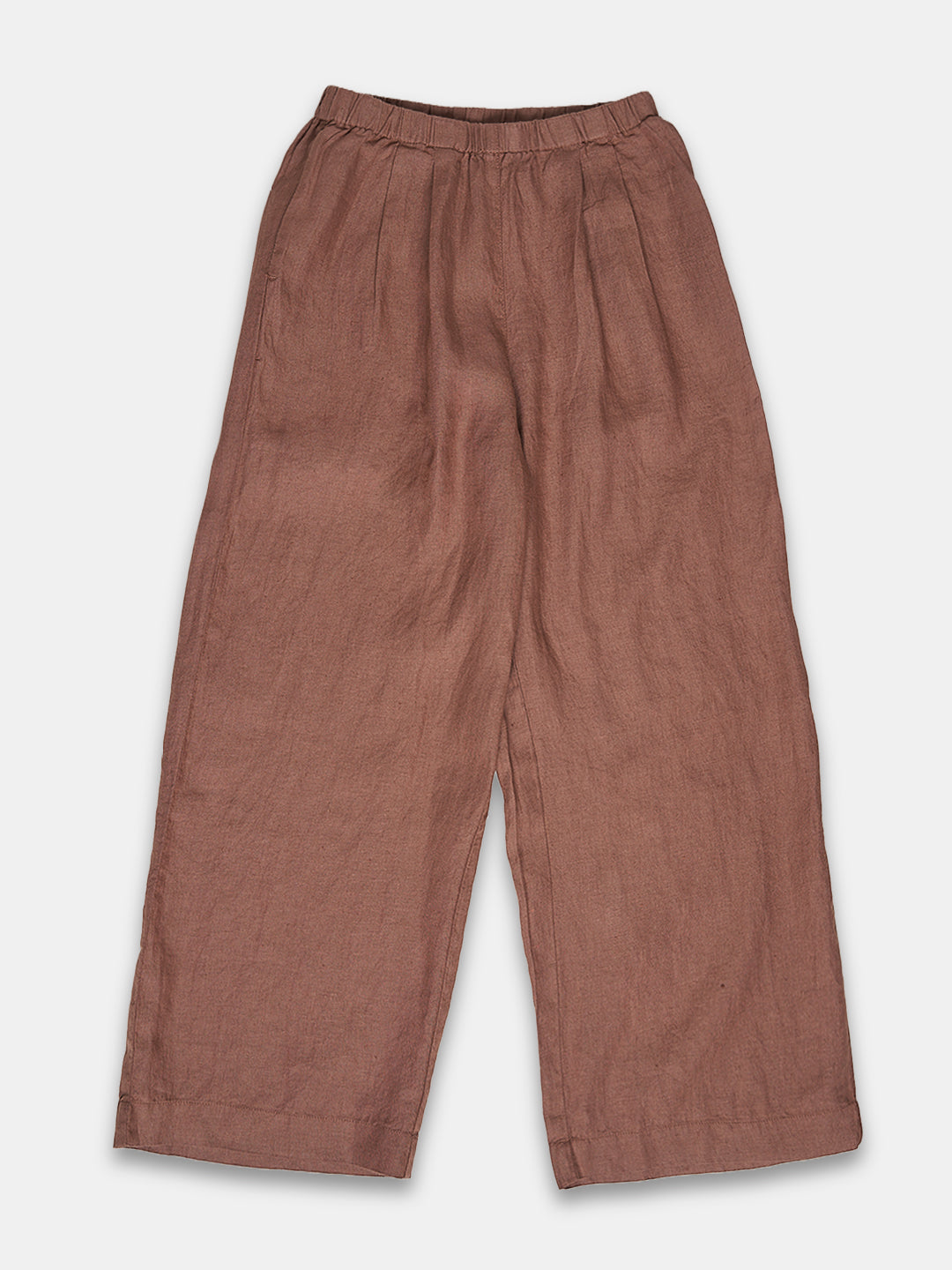 Women's 100% Linen  Regular Fit Pant Brown