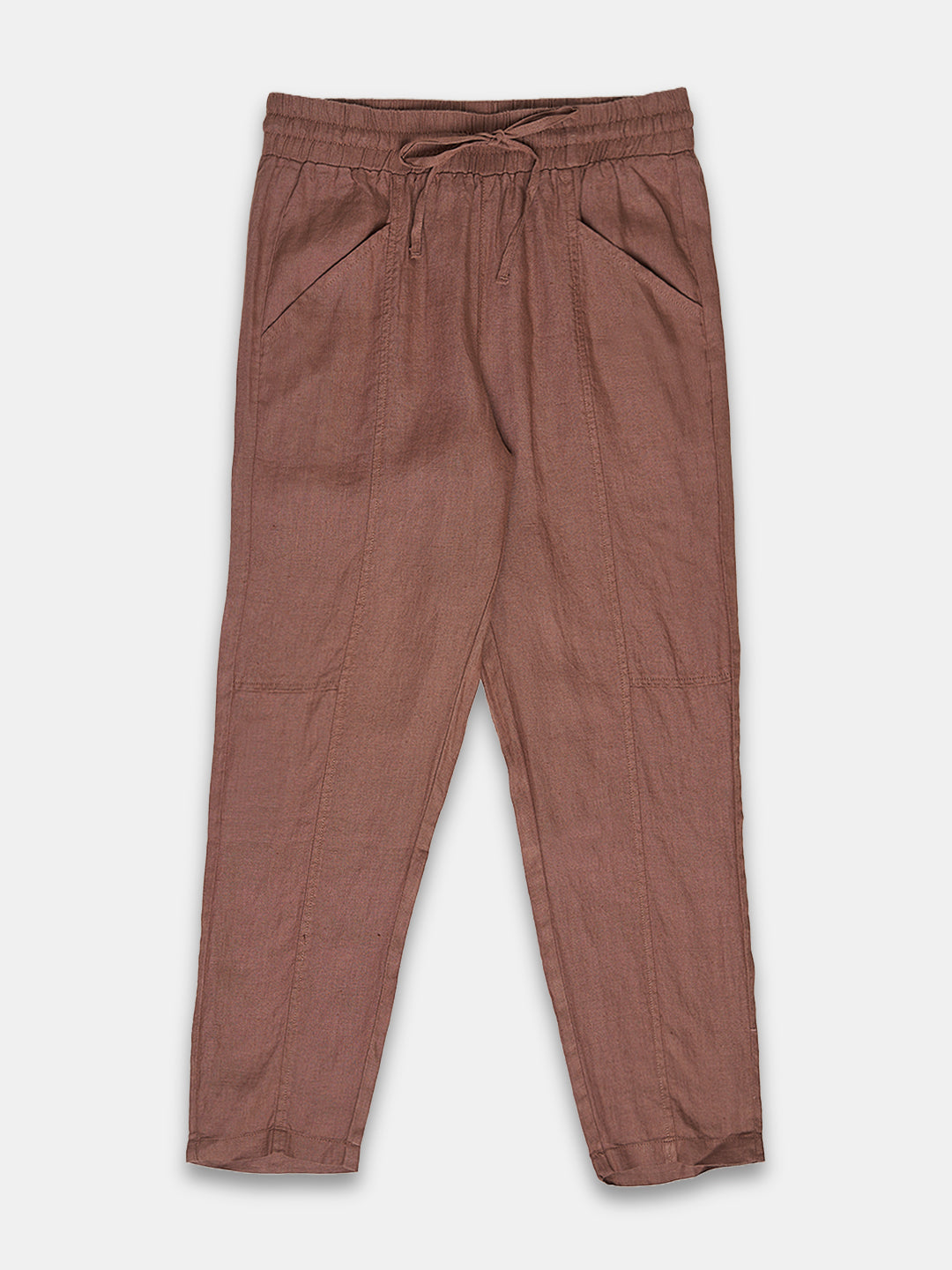 Women's 100% Linen Regular Fit Pant Brown