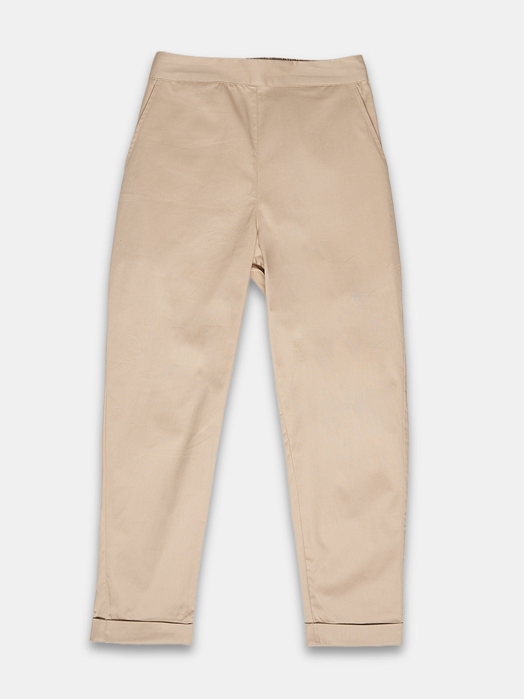 Women's Cotton Lycra Regular Fit Pants Beige