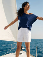 Women's White Linen Cotton Regular Fit Shorts