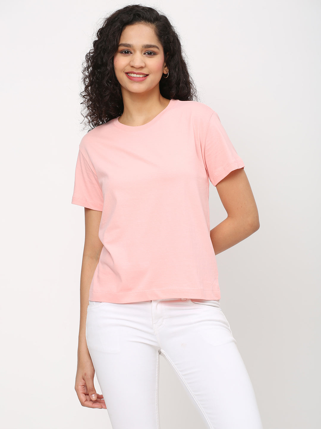 Womens Cotton Peach Regular Fit Tshirt