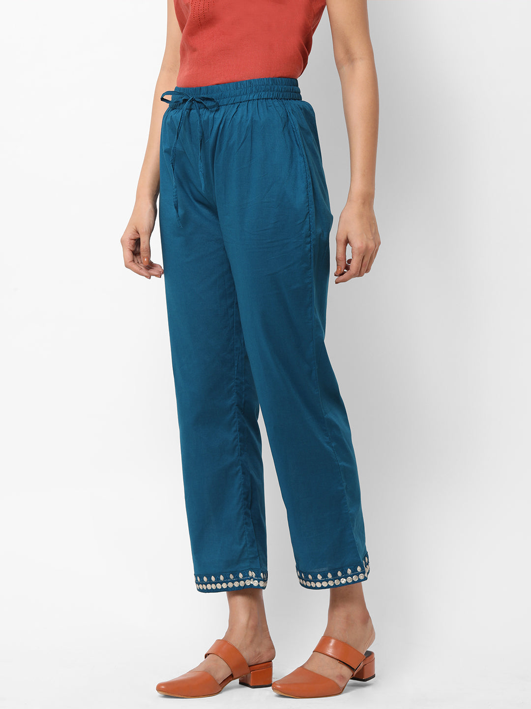 Women Cotton Linen Wide Leg Loose Pants Summer Female Elastic Waist Pocket  Trousers YLX-8022