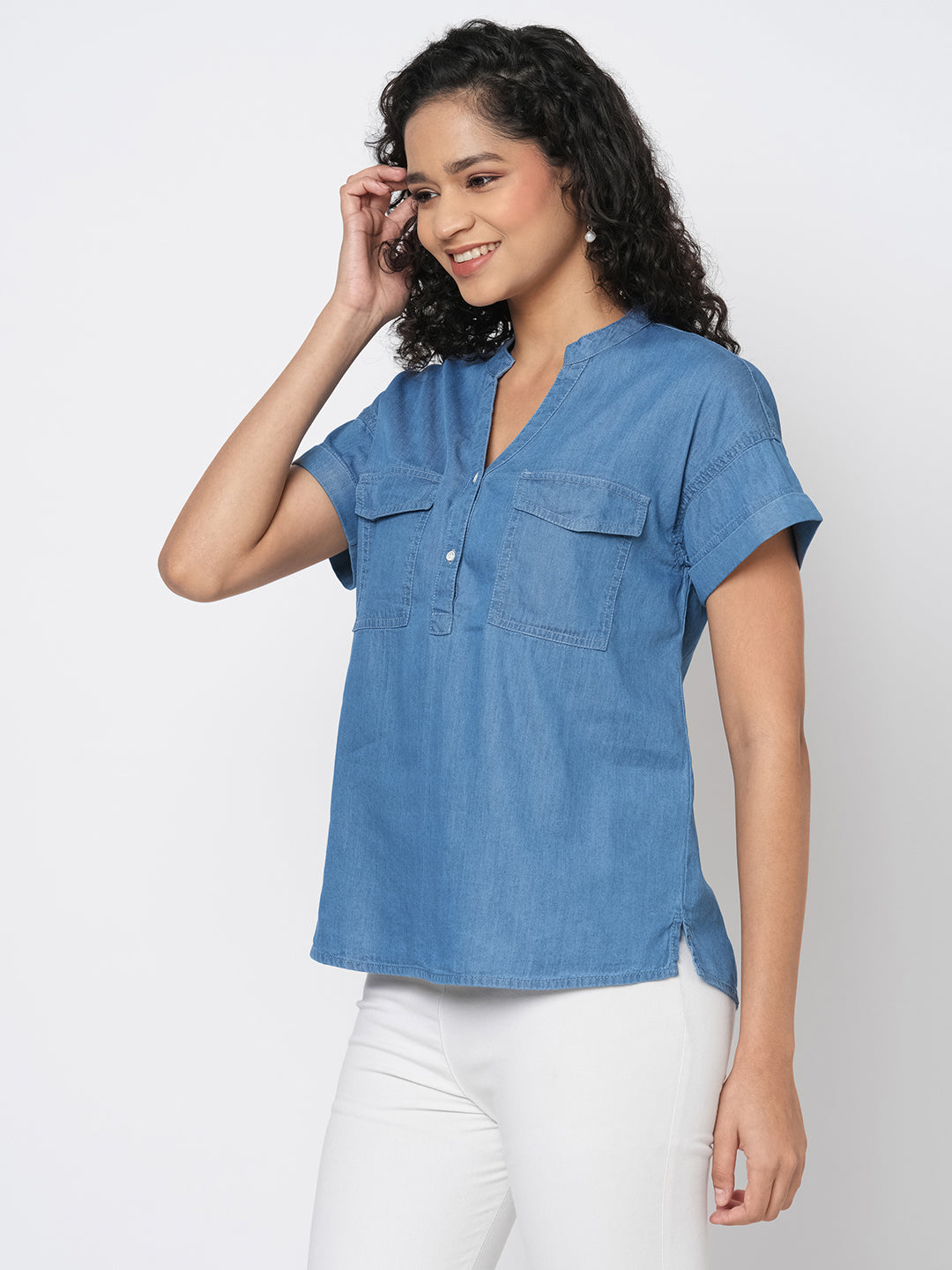 Women's Cotton Viscose Denim Regular Fit Blouse