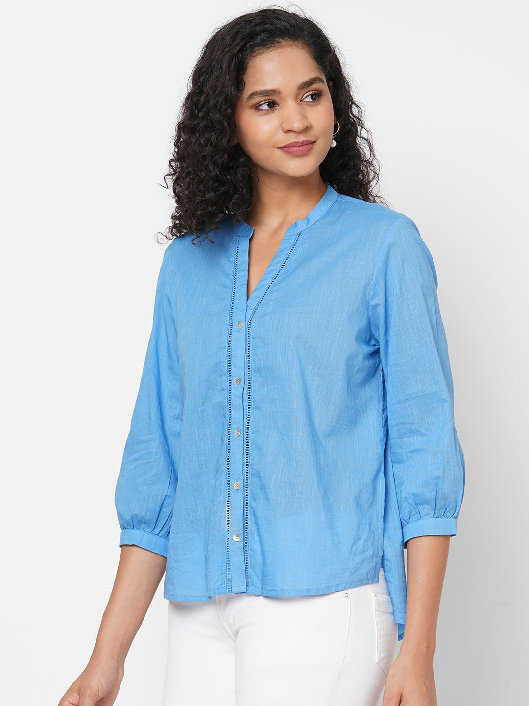 Women's Blue Cotton Regular Fit Blouse