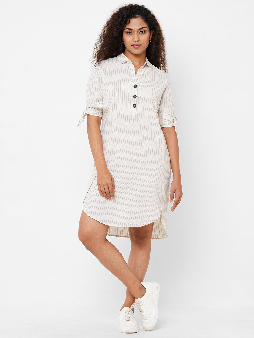 Women's Linen Cotton Khaki Regular Fit Dress