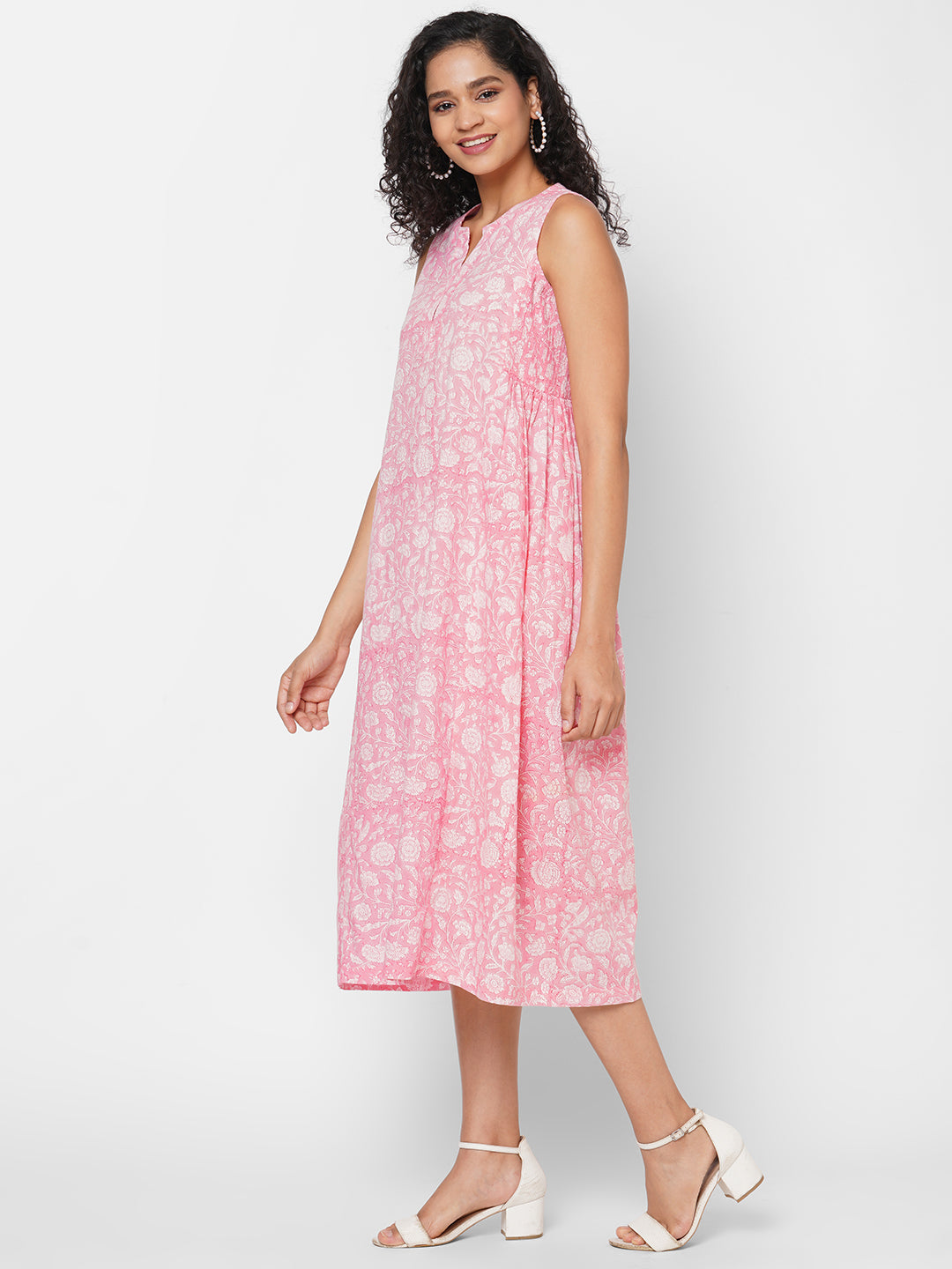 Women's Cambric Pink Regular Fit Dress