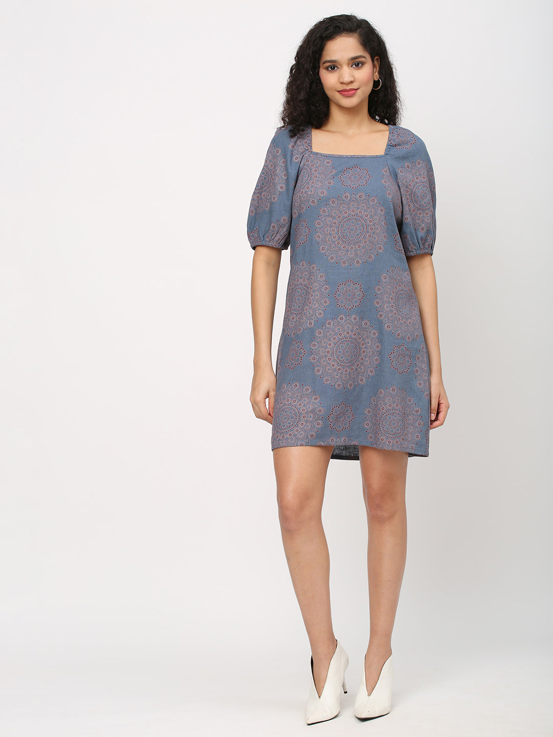 Womens Linen Cotton Grey Regular Fit Dress